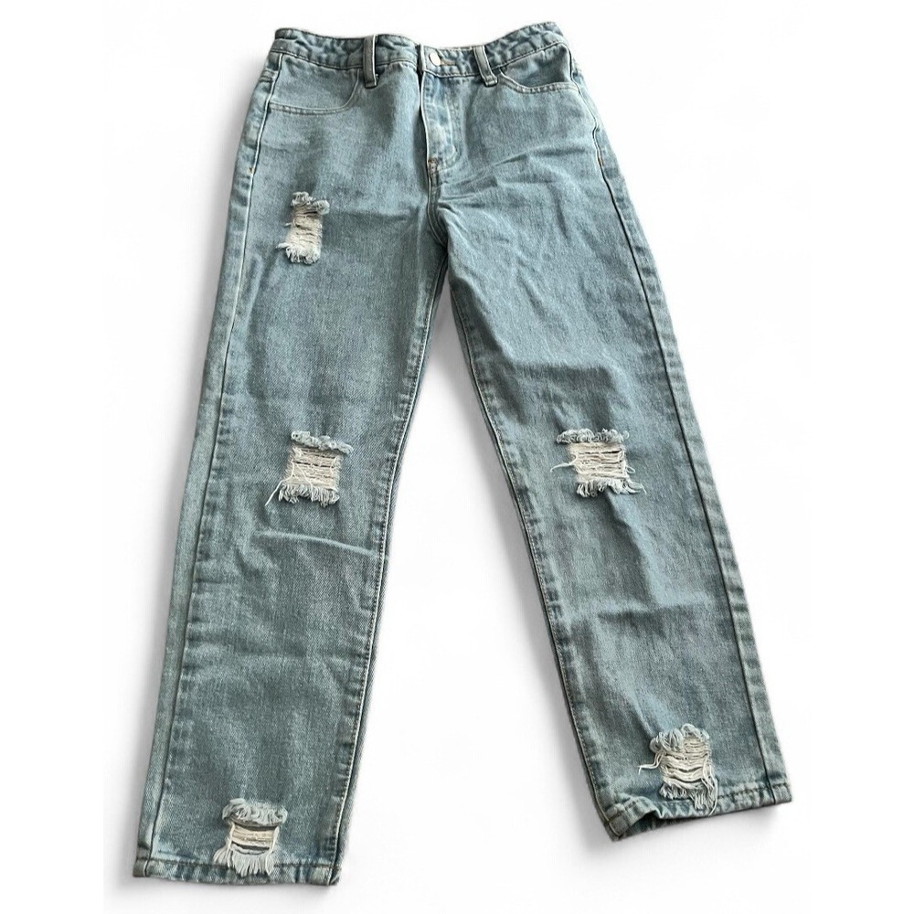Shein Jeans Girls Size: 10Y | 24‎ x 23 Inseam Straight Leg Blue Distressed Denim